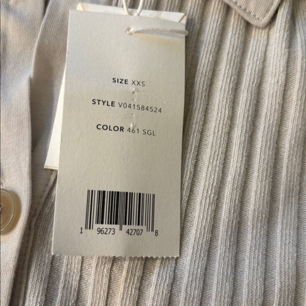 Vince Ribbed Polo-Collar Button-Front Cardigan Top in Salt Glass – Size XXS - Picture 6 of 11